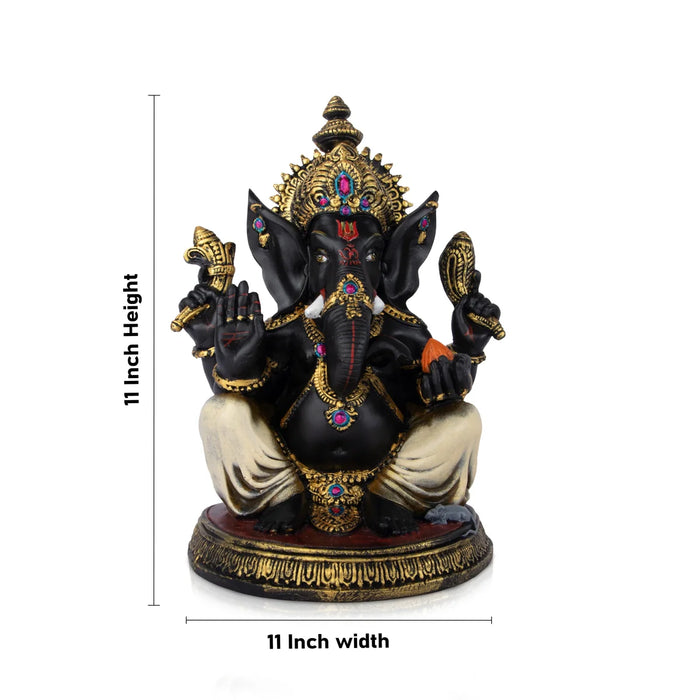 Ganesh Statue - 11 x 11 Inches | Resin Statue/ Black Vinayaka Idol / Ganesh Idol for Pooja - Fibre Murties