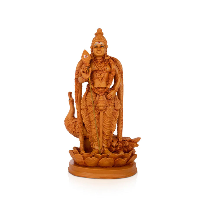 Mayil Murugan - 10 x 6 Inches | Wooden Statue/ Peacock Murugar for Pooja