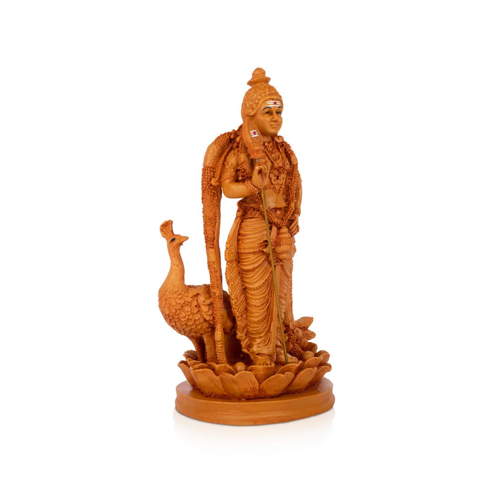 Mayil Murugan - 10 x 6 Inches | Wooden Statue/ Peacock Murugar for Pooja