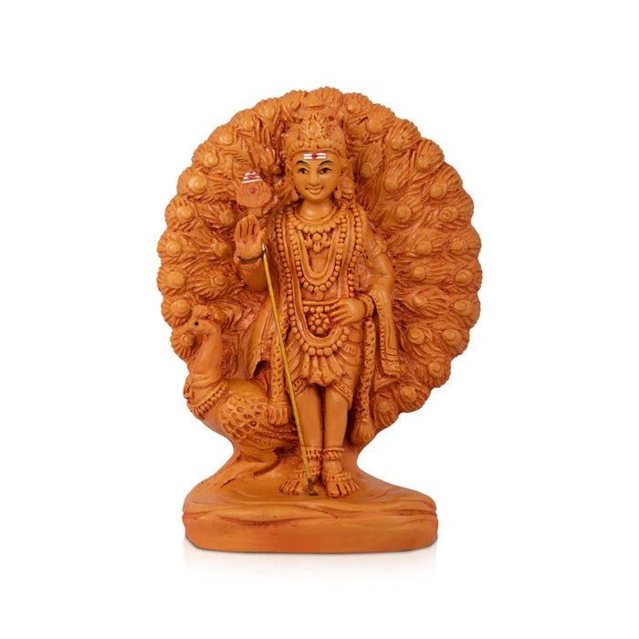 Mayil Murugan - 8.5 x 6 Inches | Resin Statue/ Wooden Finish Peacock Murugar for Pooja - Fibre Murties
