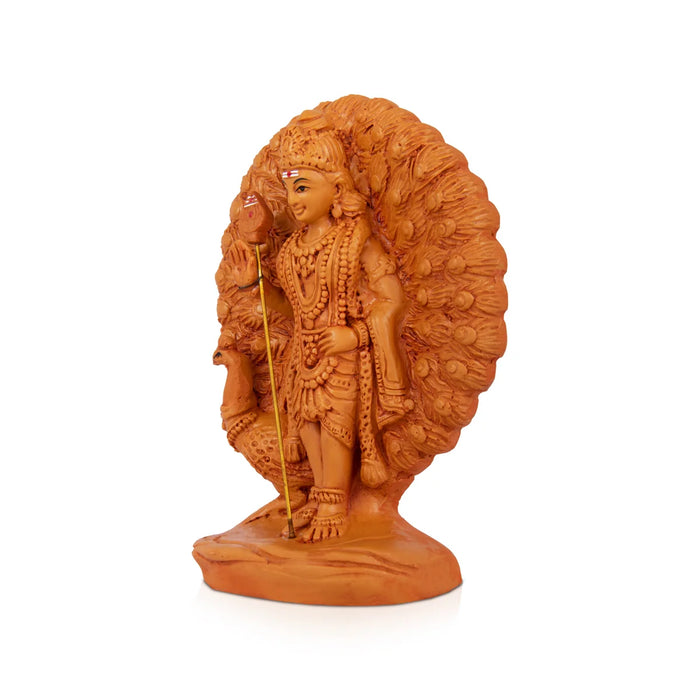 Mayil Murugan - 8.5 x 6 Inches | Resin Statue/ Wooden Finish Peacock Murugar for Pooja - Fibre Murties