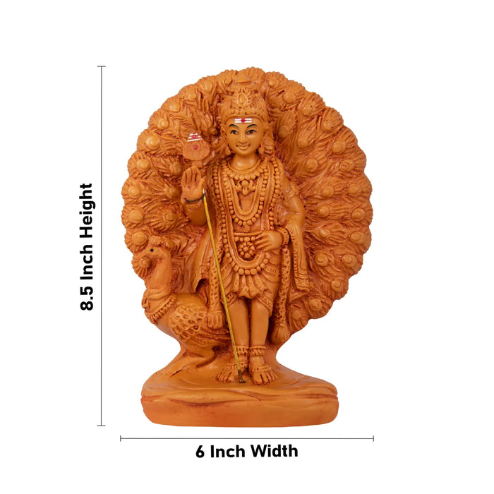 Mayil Murugan - 8.5 x 6 Inches | Resin Statue/ Wooden Finish Peacock Murugar for Pooja - Fibre Murties