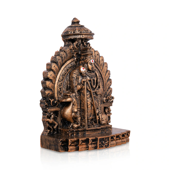 Mayil Murugan Statue - 5 x 4 Inches | Resin Statue/ Copper Polish Peacock Murugan Idol for Pooja/ 310 Gms Approx - Fibre Murties