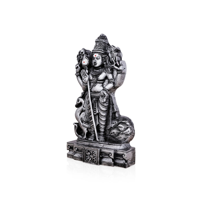 Mayil Murugan Statue - 8 x 4.5 Inches | Resin Statue/ Stone Polish Peacock Murugan Idol for Pooja/ 610 Gms Approx - Fibre Murties
