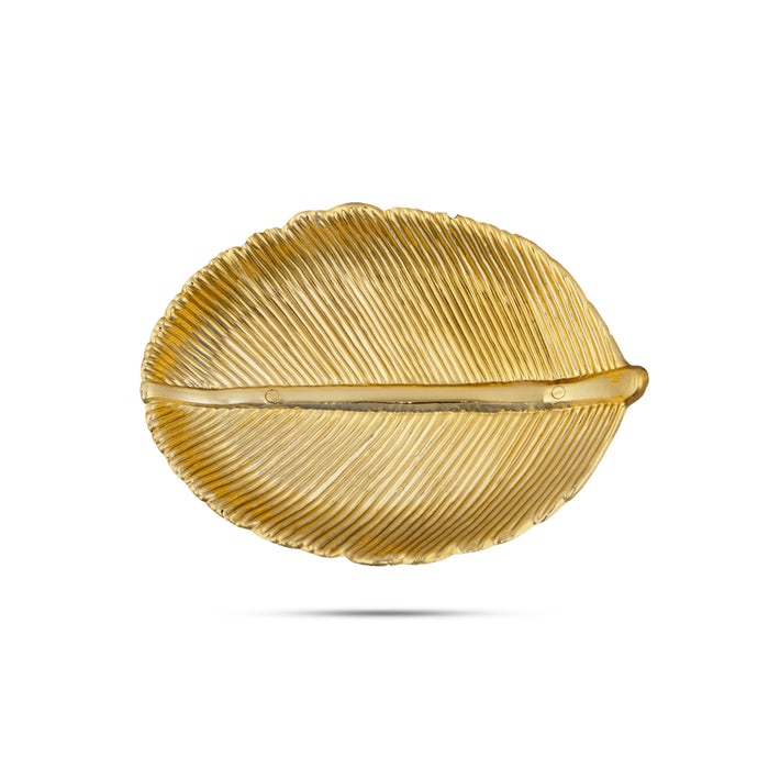 Fancy Plate Set - 3.5 x 4.5 Inches | 5 Pcs/ Leaf Design Puja Thali Plate/ Gold Polish Serving Plate for Home - Pooja Plate & Tray
