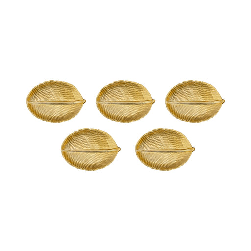 Fancy Plate Set - 3.5 x 4.5 Inches | 5 Pcs/ Leaf Design Puja Thali Plate/ Gold Polish Serving Plate for Home - Pooja Plate & Tray