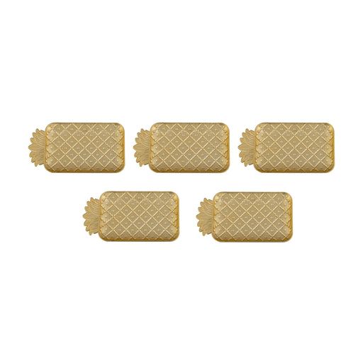 Fancy Plate Set - 3.5 x 4.5 Inches | 5 Pcs/ Pine Apple Design Puja Thali Plate/ Gold Polish Serving Plate for Home - Pooja Plate & Tray