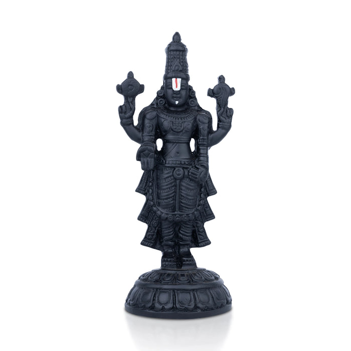 Balaji Murti Standing On Base - 8 x 3.25 Inches | Resin Statue/ Black Polish Venkateswara Swamy Idol for Pooja - Fibre Murties