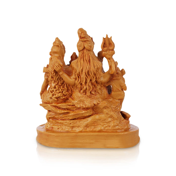 Shiv Family Murti With Base - 6 x 5 Inches | Resin Statue/ Wooden Colour Shiva Family Statue for Worship - Fibre Murties