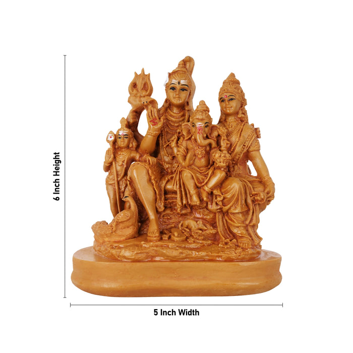 Shiv Family Murti With Base - 6 x 5 Inches | Resin Statue/ Wooden Colour Shiva Family Statue for Worship - Fibre Murties