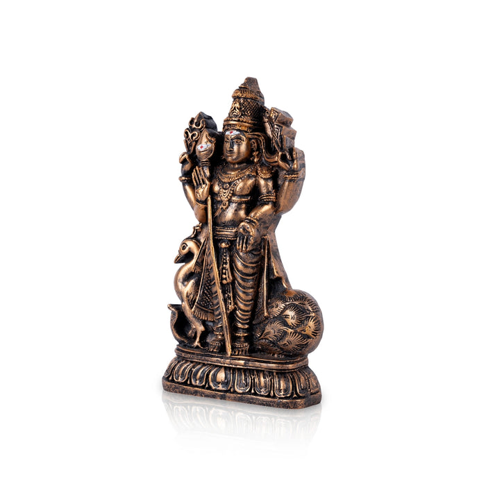 Murugan Statue With Peacock-7.5 x 4 Inches | Resin Murugan Murti/Copper Polish Standing Murugan Silai for Pooja - Fibre Murties
