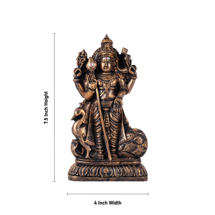 Murugan Statue With Peacock-7.5 x 4 Inches | Resin Murugan Murti/Copper Polish Standing Murugan Silai for Pooja - Fibre Murties