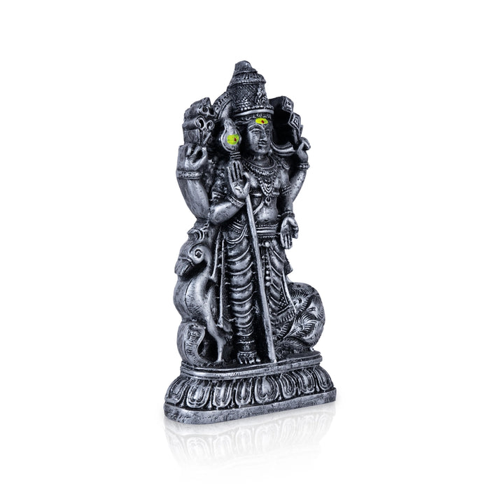 Murugan Statue With Peacock- 7.5 x 4 Inches | Resin Murugan Murti/Antique Silver Polish Murugan Silai for Home - Fibre Murties
