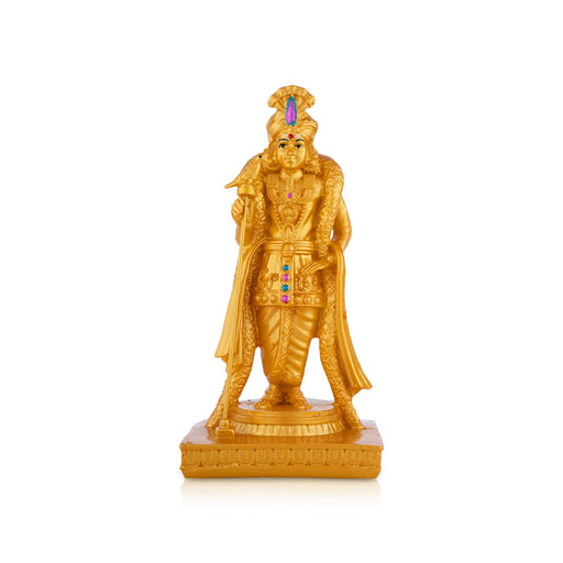 Raja Alankara Murugan Statue Standing On Base - 7 x 3.5 Inches | Resin & Gold Polish Kartikeya Statue for Pooja - Fibre Murties