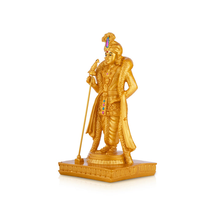 Raja Alankara Murugan Statue Standing On Base - 7 x 3.5 Inches | Resin & Gold Polish Kartikeya Statue for Pooja - Fibre Murties