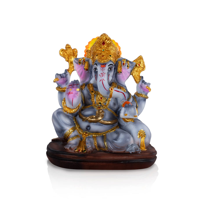 Ganesh Murti Sitting On Base - 7 X 6 Inches | Resin Statue/Ganpati Murti/ Vinayaka Idol For Pooja & Home Decor - Fibre Murties