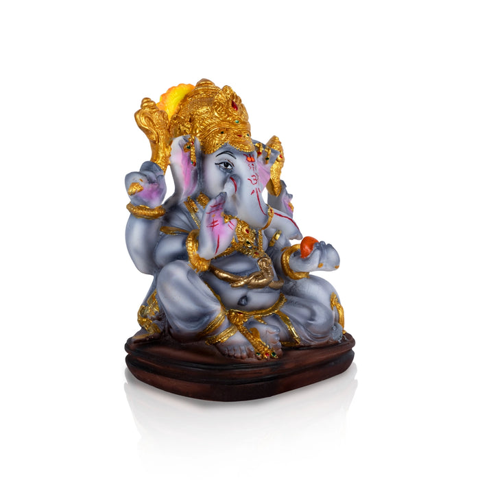 Ganesh Murti Sitting On Base - 7 X 6 Inches | Resin Statue/Ganpati Murti/ Vinayaka Idol For Pooja & Home Decor - Fibre Murties