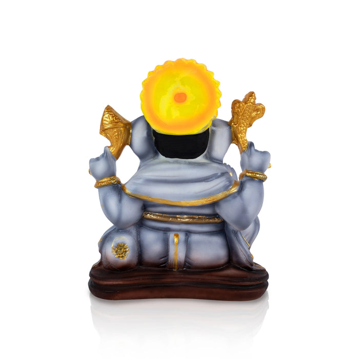 Ganesh Murti Sitting On Base - 7 X 6 Inches | Resin Statue/Ganpati Murti/ Vinayaka Idol For Pooja & Home Decor - Fibre Murties