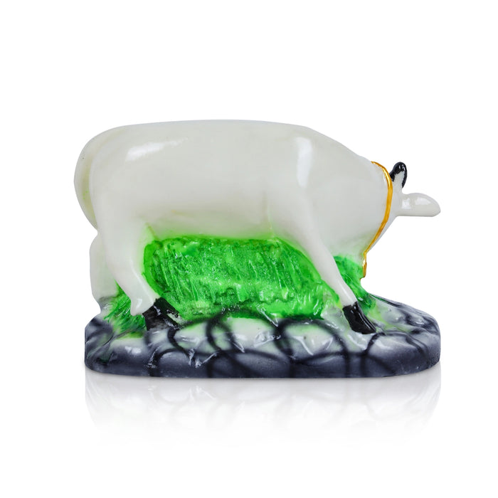Cow With Calf Idol Witn Base - 3.5 x 4.5 Inches | Resin Statue/ Kamdhenu Cow With Calf Statue for Home Decor - Table Stand Accessories