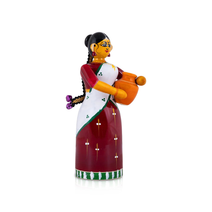 Pot Lady Kondapalli Wooden Statue - 6 x 3 Inches | Decorative Statue/ Kolu Bommai For Navaratri