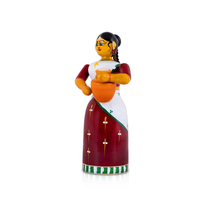 Pot Lady Kondapalli Wooden Statue - 6 x 3 Inches | Decorative Statue/ Kolu Bommai For Navaratri