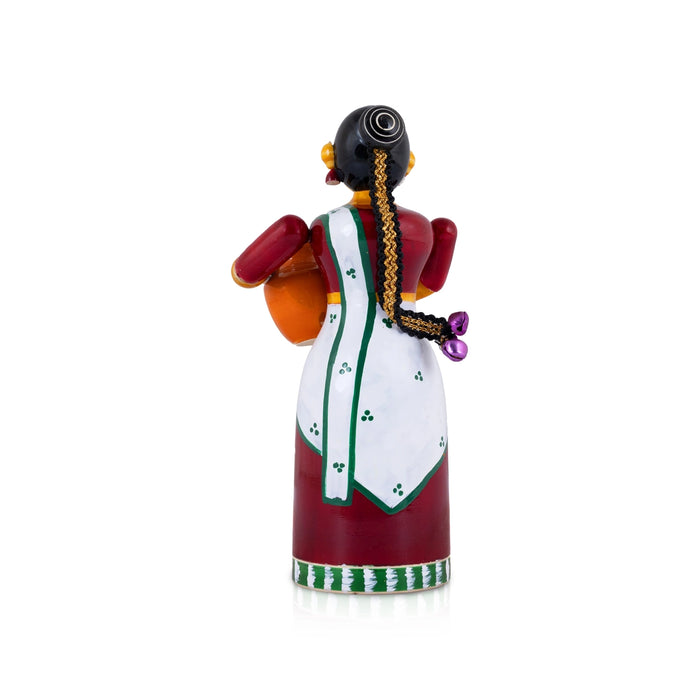 Pot Lady Kondapalli Wooden Statue - 6 x 3 Inches | Decorative Statue/ Kolu Bommai For Navaratri