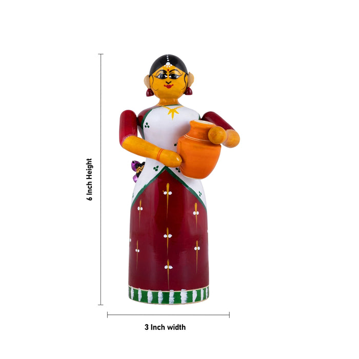Pot Lady Kondapalli Wooden Statue - 6 x 3 Inches | Decorative Statue/ Kolu Bommai For Navaratri