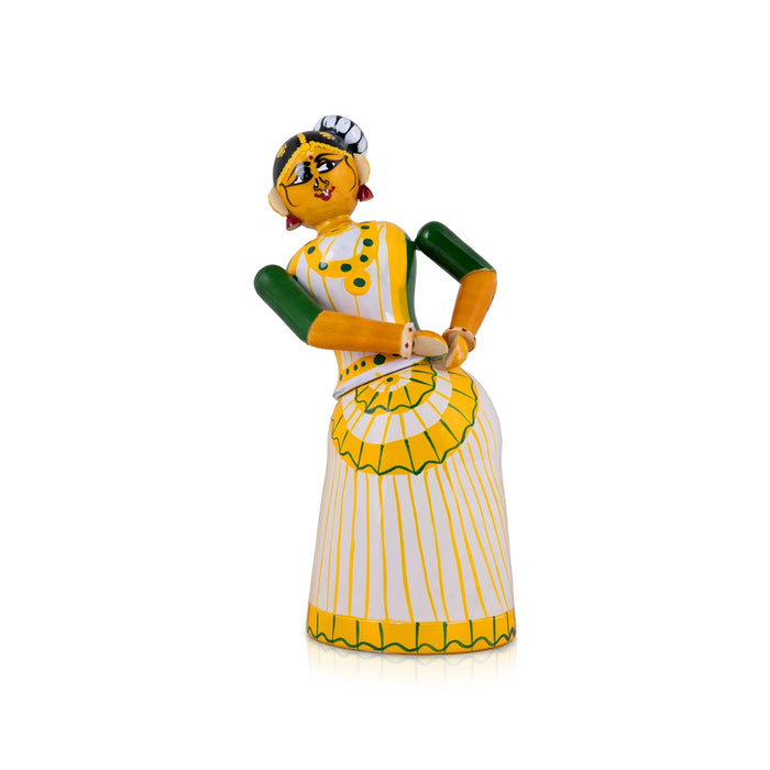 Dance Pose Lady Kondapalli Bommalu - 6 x 2 Inches | Wooden Golu Doll/Kolu Bommai For Navaratri Golu Display
