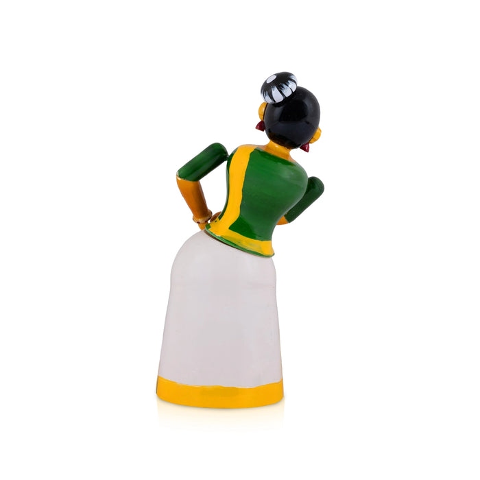 Dance Pose Lady Kondapalli Bommalu - 6 x 2 Inches | Wooden Golu Doll/Kolu Bommai For Navaratri Golu Display