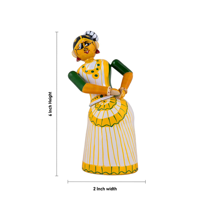 Dance Pose Lady Kondapalli Bommalu - 6 x 2 Inches | Wooden Golu Doll/Kolu Bommai For Navaratri Golu Display