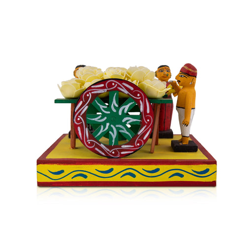 Flower Seller With Base - 6 x 8 Inches | Kondapalli Toy/ Wood Sculpture/ Kolu Bommai for Home Decoration - Table Stand Accessories