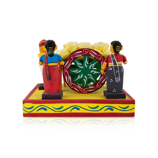 Flower Seller With Base - 6 x 8 Inches | Kondapalli Toy/ Wood Sculpture/ Kolu Bommai for Home Decoration - Table Stand Accessories