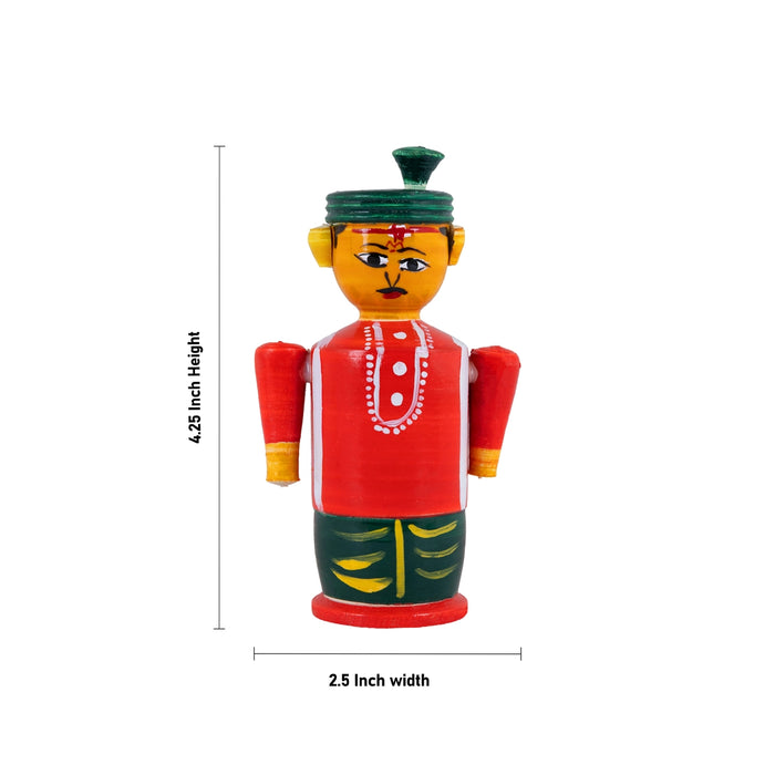 Bride and Groom Doll - 4.25 x 2.5 Inches | Kondapalli Wooden Idol / Elegant Statue for Wedding & Gifting