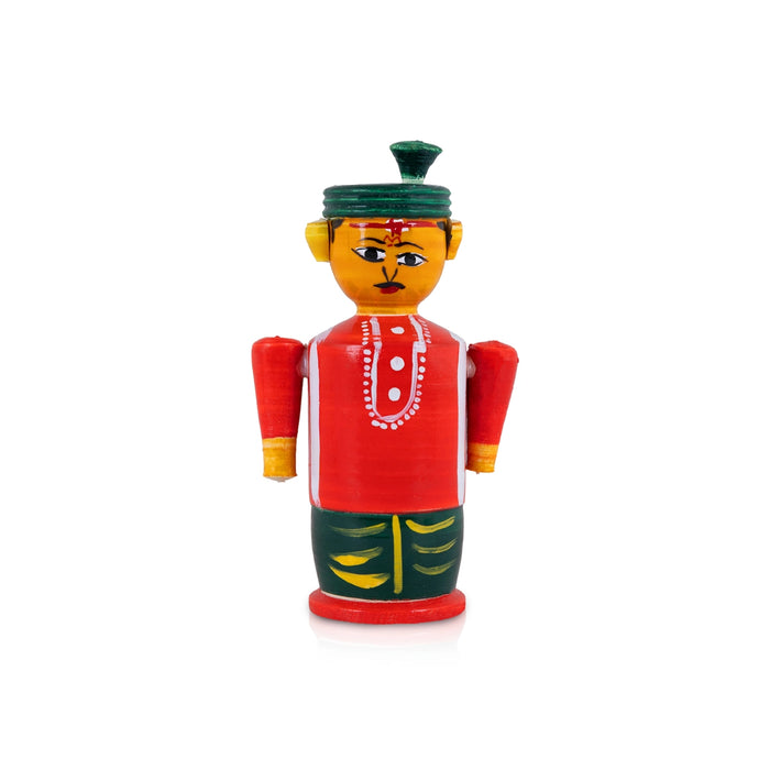 Bride and Groom Doll - 4.25 x 2.5 Inches | Kondapalli Wooden Idol / Elegant Statue for Wedding & Gifting