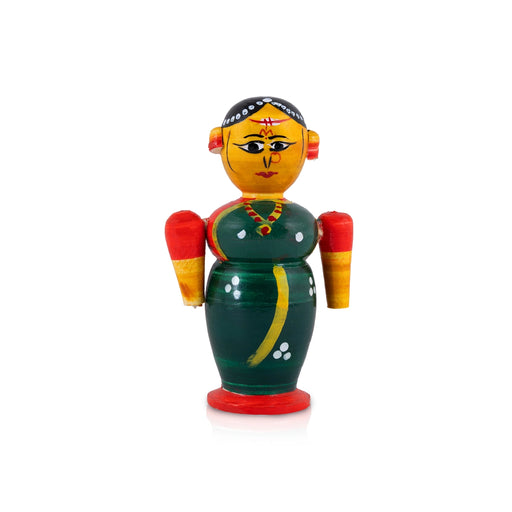 Bride and Groom Doll - 4.25 x 2.5 Inches | Kondapalli Wooden Idol / Elegant Statue for Wedding & Gifting - Kondapalli & Wooden Dolls