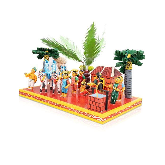 Village Kondapalli Bommalu - 8 X 16.5 Inches | Wood Sculpture/Golu Doll/Kolu Bommai For Navaratri Golu Display - Kondapalli Wooden Toys