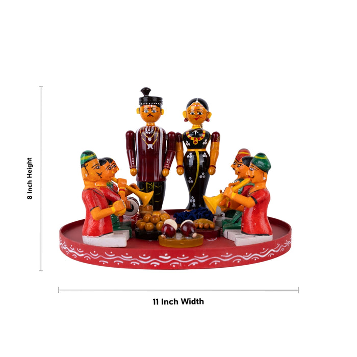 Wedding Kondapalli Toy Set - 8 x 11 Inches | Wooden Statue/ Marriage Handmade Showpiece for Home Decor - Kondapalli Wooden Toys