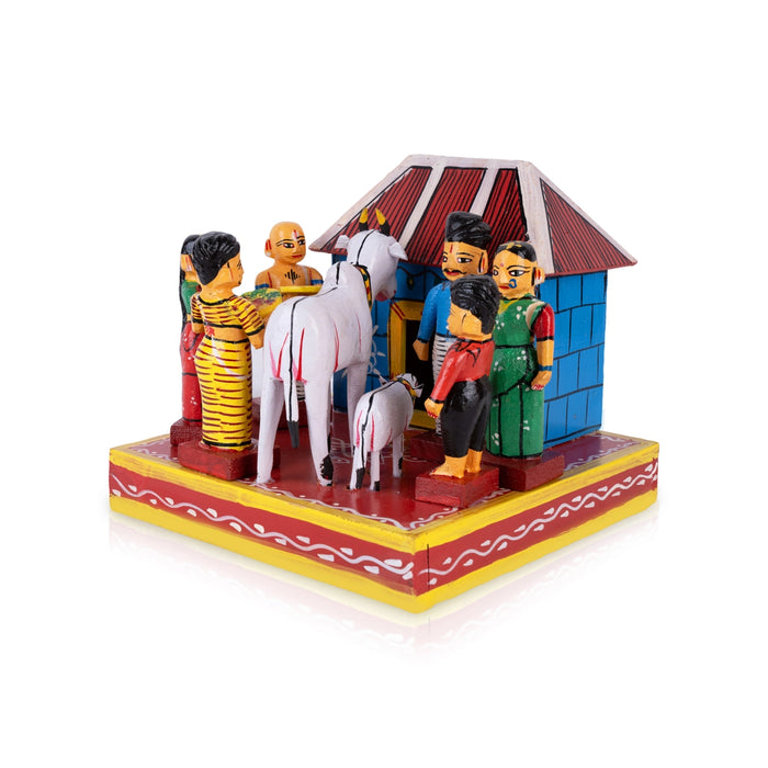 House Warming Kondapalli Toy - 6.5 x 7.5 Inches | Wooden Statue/ Handmade Showpiece for Home Decor - Kondapalli Wooden Toys