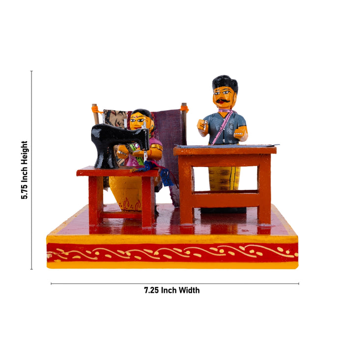 Tailor Shop Kondapalli Toy - 5.75 x 7.25 Inches | Wooden Statue/ Handmade Showpiece for Home Decor - Kondapalli Wooden Toys