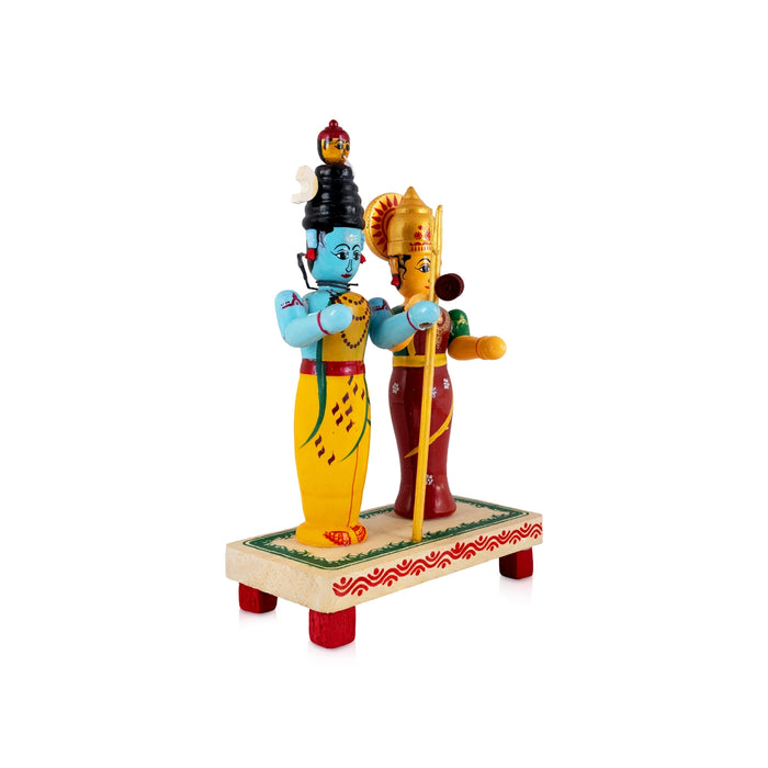 Shivan Parvathi Murti - 9.5 x 7 Inches | Kondapalli Wooden Statue / Shiv Pariwar Statue for Home decor