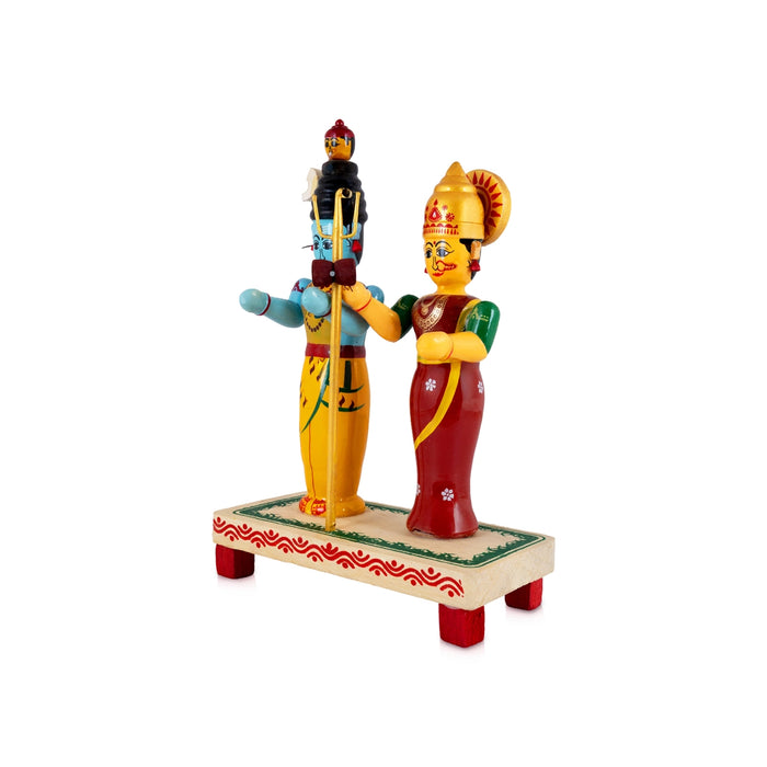 Shivan Parvathi Murti - 9.5 x 7 Inches | Kondapalli Wooden Statue / Shiv Pariwar Statue for Home decor