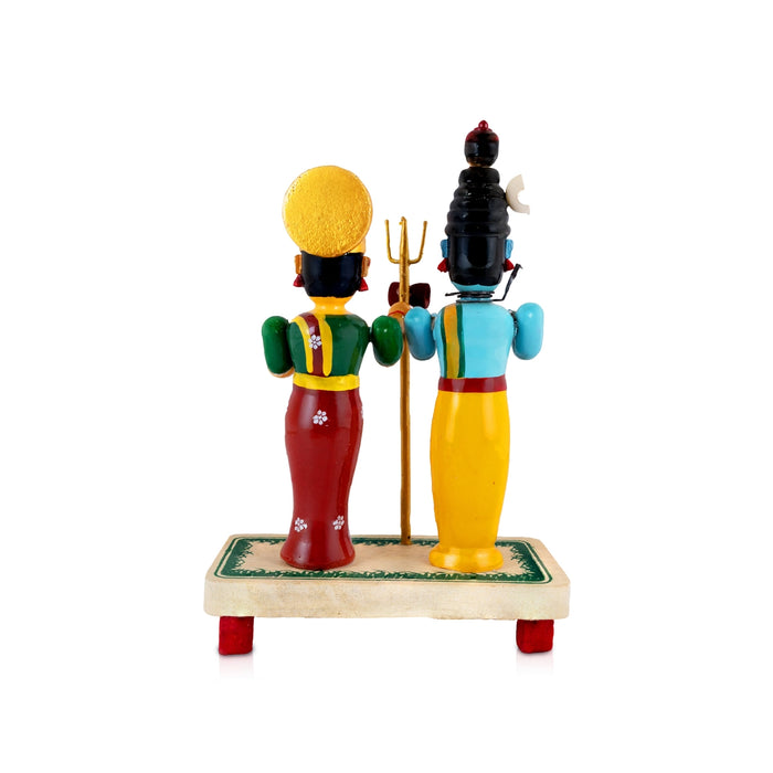 Shivan Parvathi Murti - 9.5 x 7 Inches | Kondapalli Wooden Statue / Shiv Pariwar Statue for Home decor