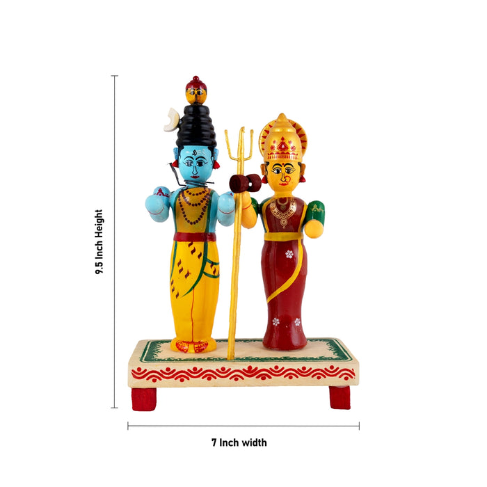 Shivan Parvathi Murti - 9.5 x 7 Inches | Kondapalli Wooden Statue / Shiv Pariwar Statue for Home decor