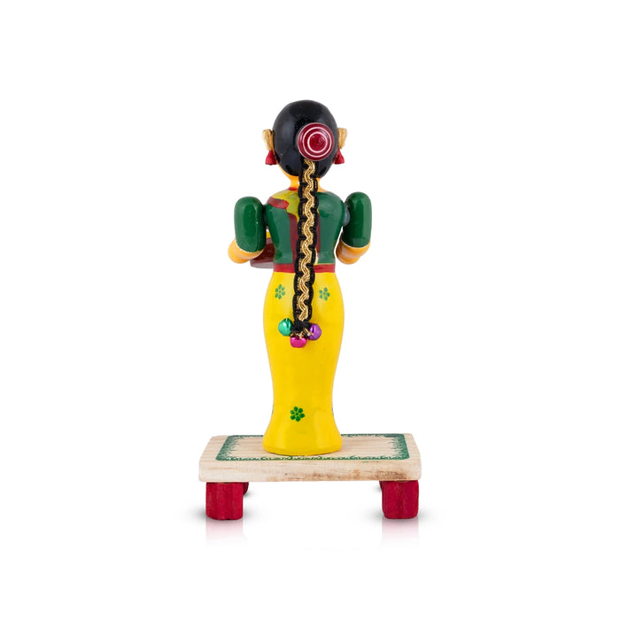 Lady with Thamboolam Kondapalli Bommai - 7.5 x 4 Inches | Wooden Statue/ Decorative Doll for Home Decor & Gifting