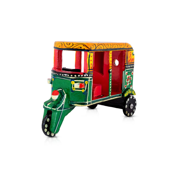 Auto Rickshaw - 3 x 6.5 Inches | Wooden Miniature Vehicle / Auto Rickshaw/ Wood showpiece for Home & Office Decor