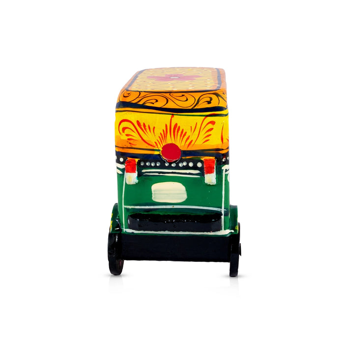 Auto Rickshaw - 3 x 6.5 Inches | Wooden Miniature Vehicle / Auto Rickshaw/ Wood showpiece for Home & Office Decor