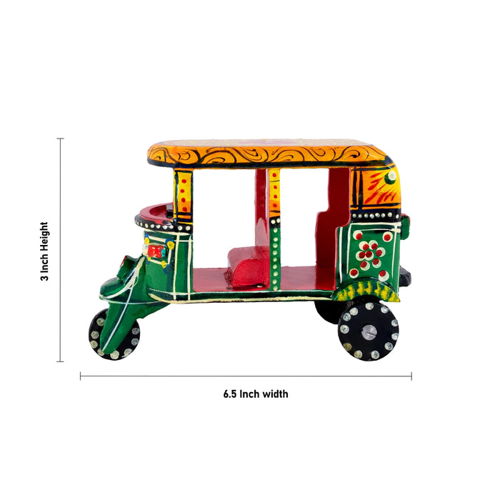 Auto Rickshaw - 3 x 6.5 Inches | Wooden Miniature Vehicle / Auto Rickshaw/ Wood showpiece for Home & Office Decor