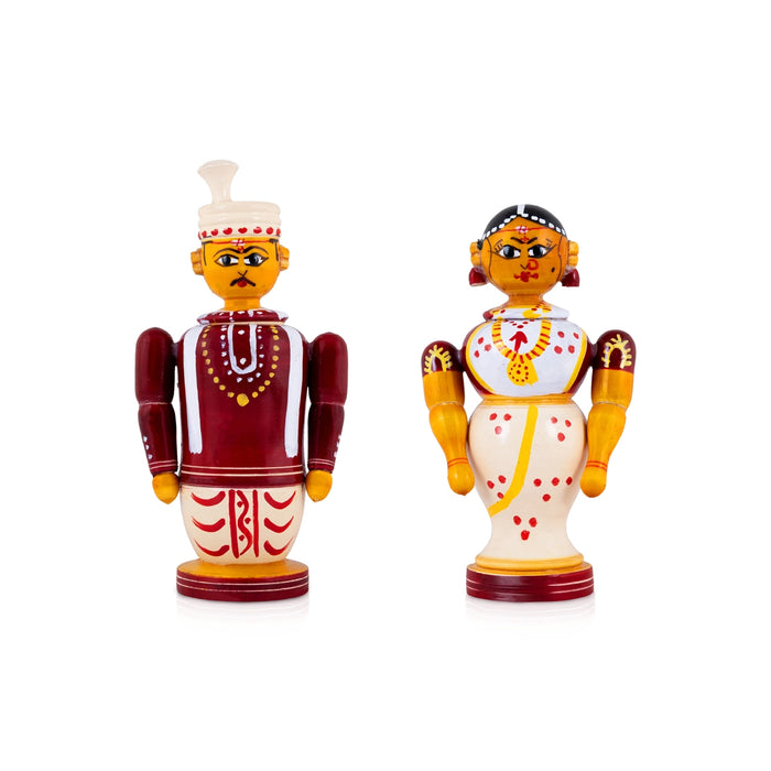 Kondapalli Wedding Couple Statue - 6 x 2.5 Inches | Wooden Statue / Decorative Idol for Cultural & Festive Decor