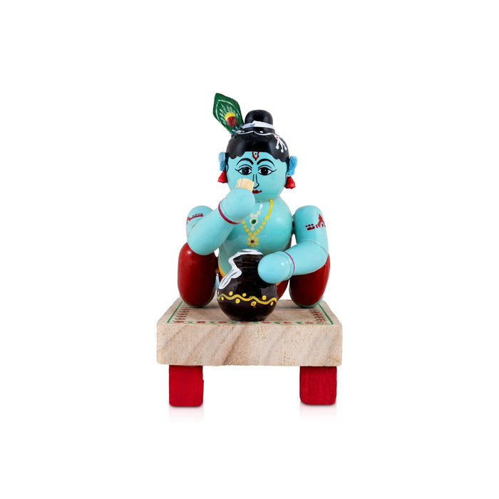 Krishna Sitting on Base Kondapalli Bommalu - 5 x 3 Inches | Wooden Golu Doll/Kolu Bommai For Navaratri Golu Display