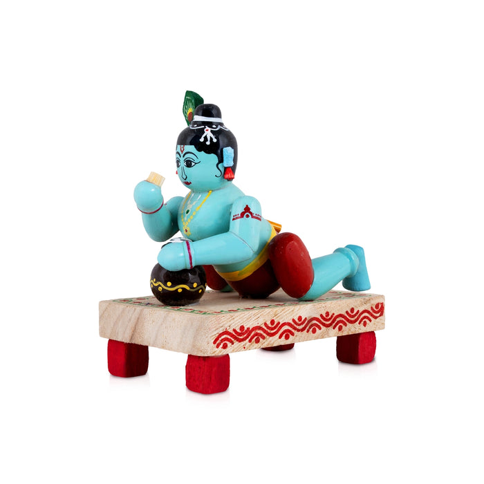 Krishna Sitting on Base Kondapalli Bommalu - 5 x 3 Inches | Wooden Golu Doll/Kolu Bommai For Navaratri Golu Display